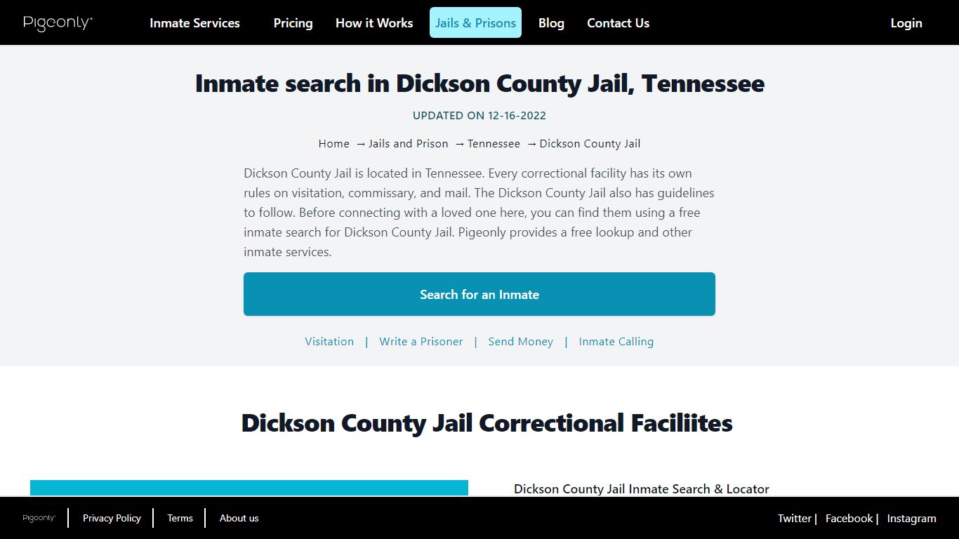 Inmate Search Dickson County Jail, Tennessee | Pigeonly