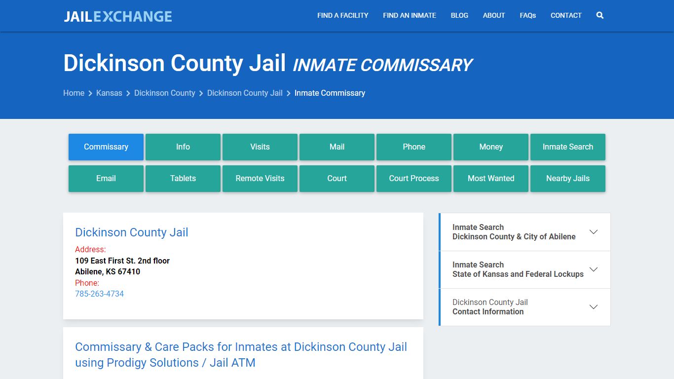 Inmate Commissary, Care Packs - Dickinson County Jail, KS - Jail Exchange